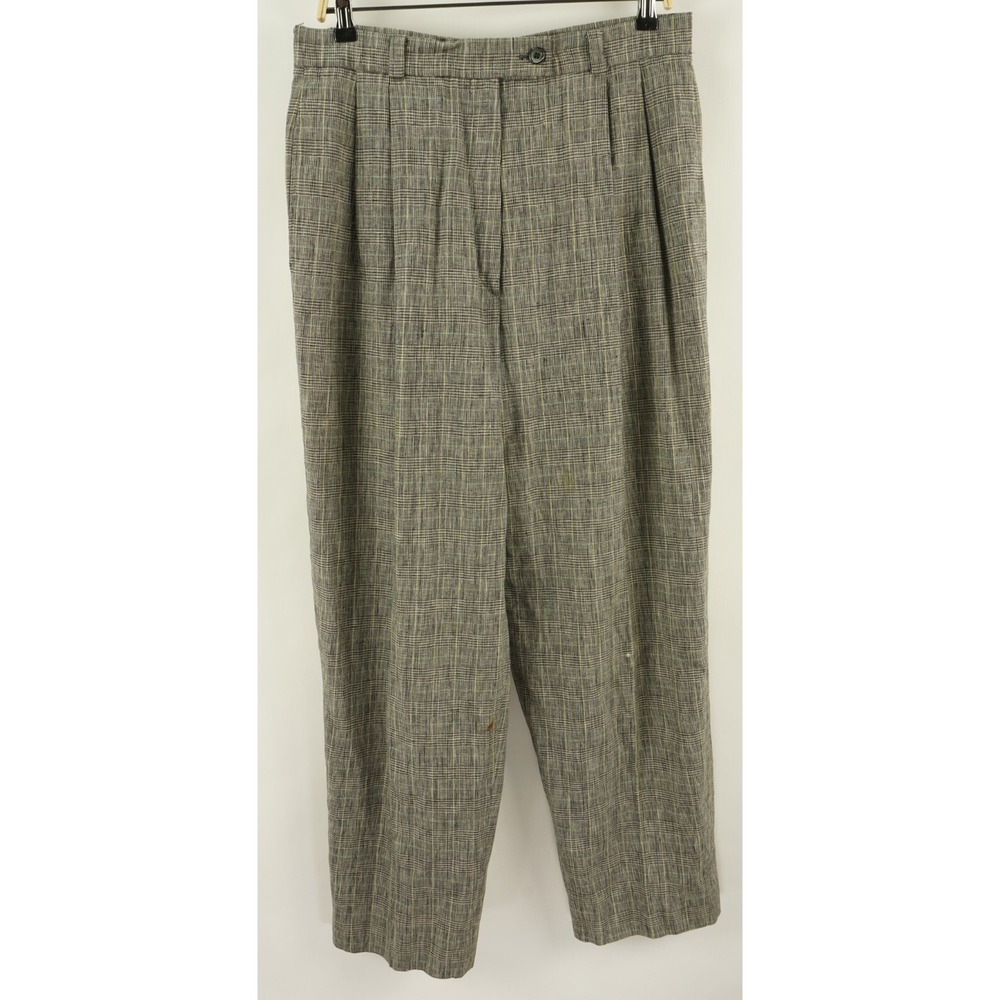 Bernard Zins Linen & Cotton Men's 32 x 29 Gray Yellow Prince of Wales Plaid Pant